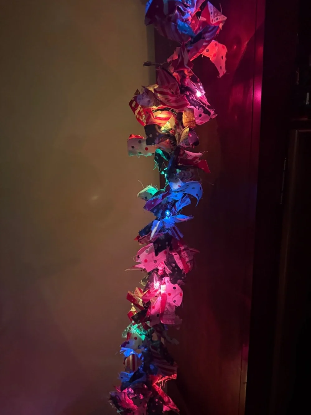 Homemade!! Festive Fabric Rag Garland - Pink, Green, Red, White